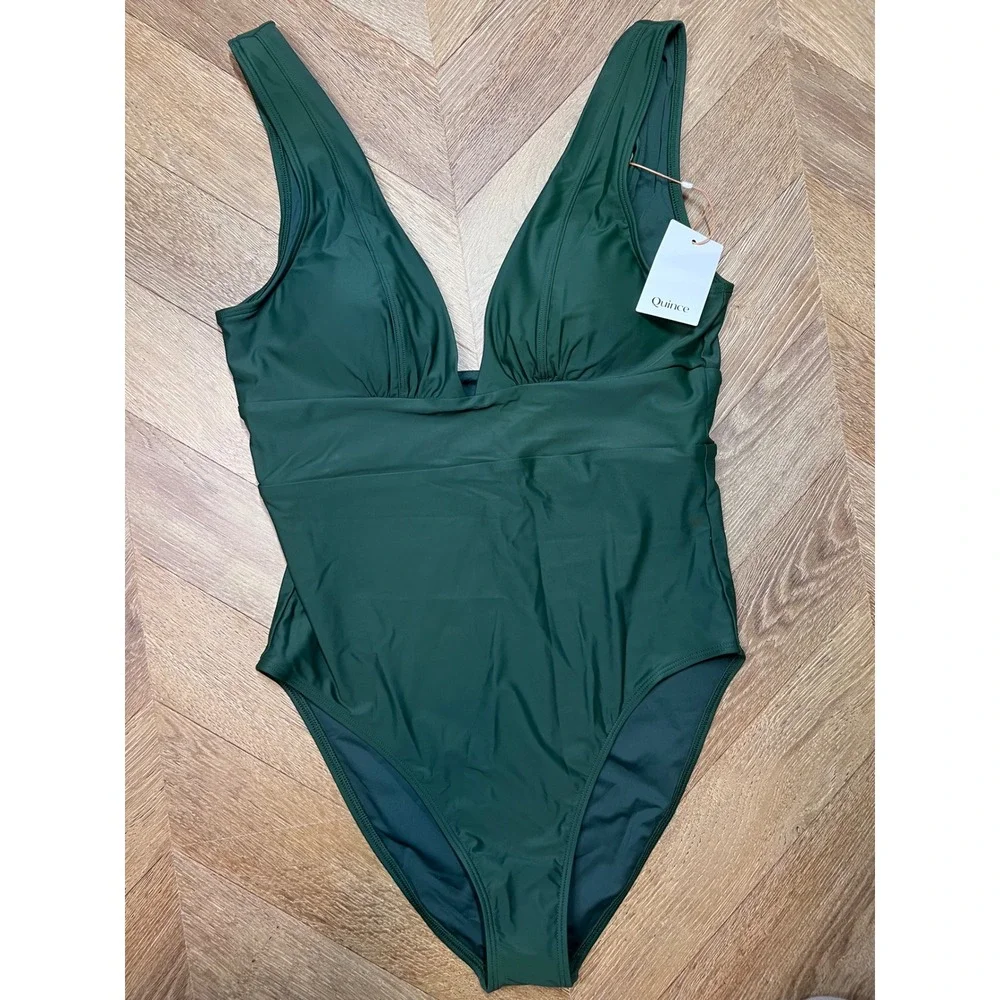 Quince Women Italian One-Piece Swimsuit XL Color Palm NWT